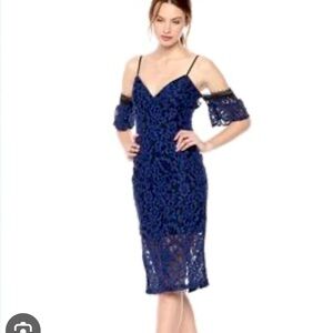 Bardot Navy Lace Cold-Shoulder Midi Dress